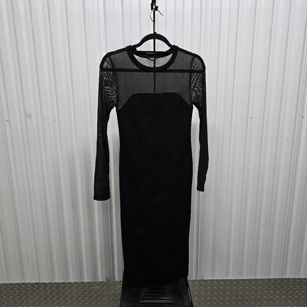 Express Cocktail & Party Body Contour Mesh Crew Neck Long Sleeve Midi - Picture 3 of 8
